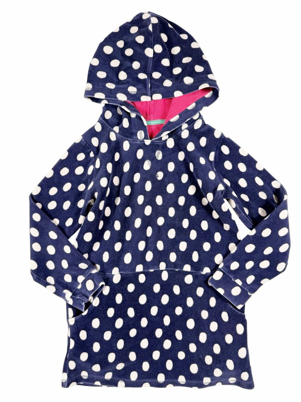 Mini Boden Navy Polka Dot Toweling Hooded Dress Girls 7–8